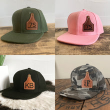 Load image into Gallery viewer, Custom Cow Tag Snapback Hats Adult, youth and baby/toddler sizes, Personalized Cattle Tag Cap