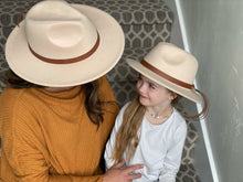 Load image into Gallery viewer, Mama + Me Flat Brim Hat Set- adult and kids matching fedora hats
