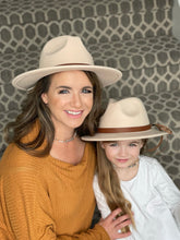 Load image into Gallery viewer, Mama + Me Flat Brim Hat Set- adult and kids matching fedora hats
