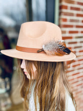 Load image into Gallery viewer, Feather Hat Pin, Lapel Accessory, Boho groomsmen boutonniere, Pheasant Feather Fedora or Cowboy Hat Accent, Country Western Wedding
