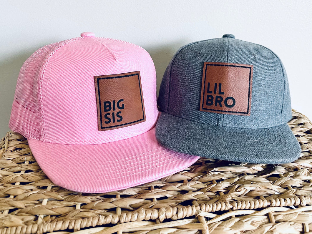 Big Bro/Sis + Lil Bro/Sis Set of 2 Snapback Hats- Sibling Matching Caps