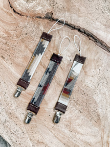 Pendleton Wool + Leather Binky / Pacifier Clip - Fox + Fawn Designs