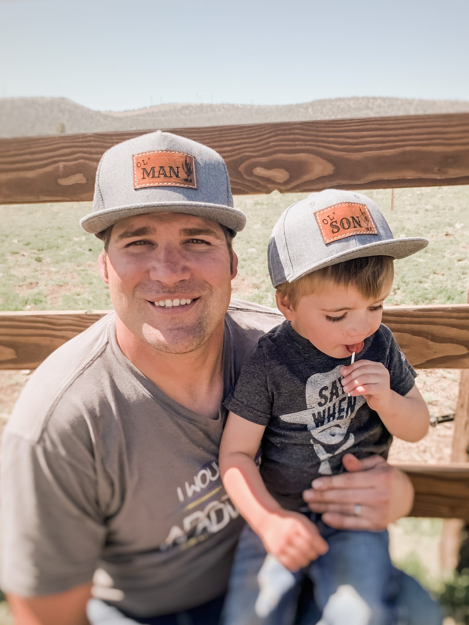 Ol’ Man + Ol’ Son Set of 2 Dad and Son Matching Snapback Hats Dad + Youth Gray