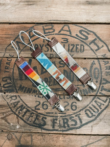 Pendleton Wool + Leather Binky / Pacifier Clip - Fox + Fawn Designs