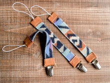 Load image into Gallery viewer, Binky Clip made w/ Pendleton® Wool + Leather- Pacifier Holder in Boho Western style
