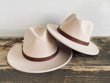 Load image into Gallery viewer, Mama + Me Flat Brim Hat Set- adult and kids matching fedora hats
