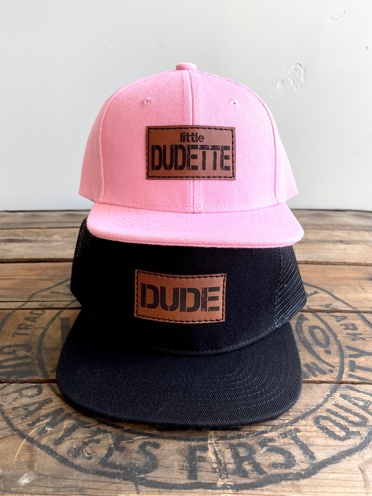 The Dude Father/Son Snapback Hats Set - Fox + Fawn Designs Youth (Dude) and Toddler (Little Dude) / Black
